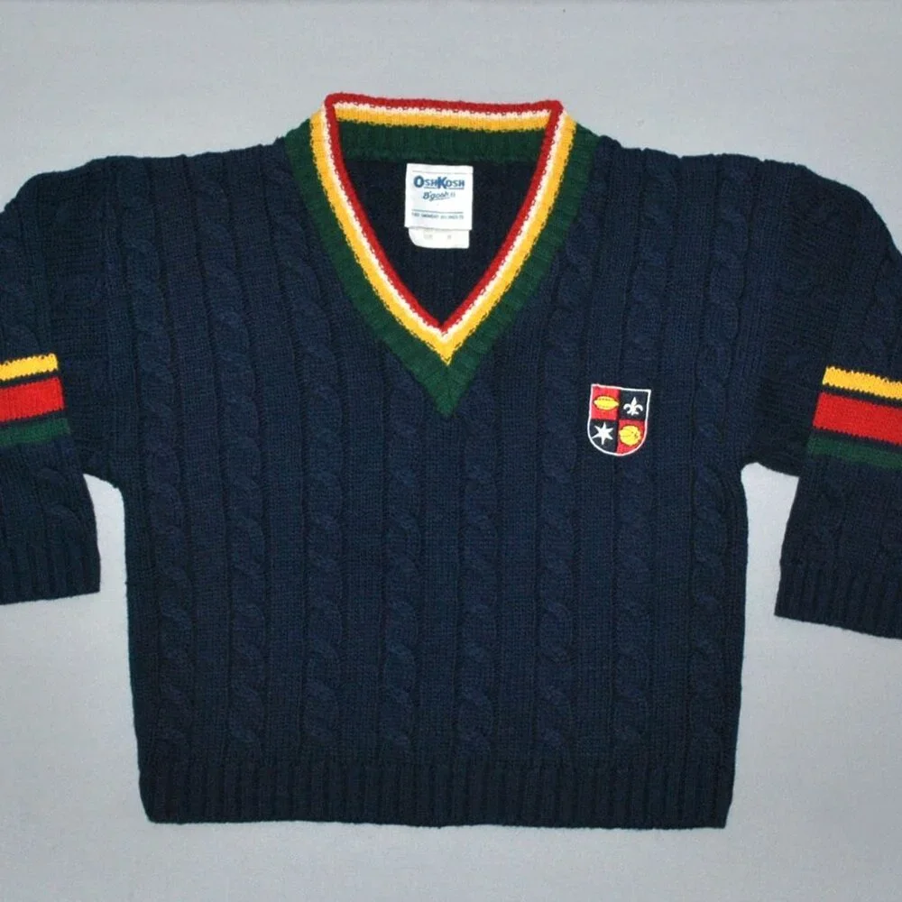 Vintage OshKosh B'Gosh Toddler Sweater Size 3T Cable Knit V-Neck Sweater Stripes